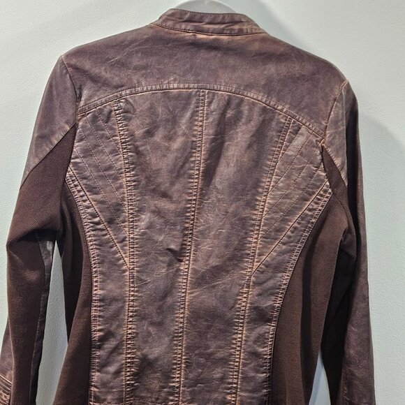 Maurices Faux Leather Moto Short Jacket Brown Size Large Zip Up Biker - Picture 7 of 16